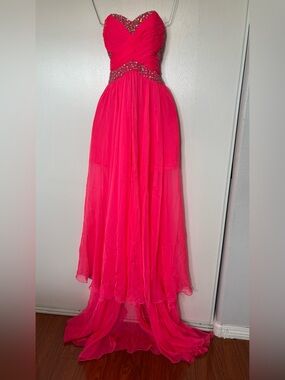 Splash Hot Pink High-Low Chiffon Skirt with Beaded Waist